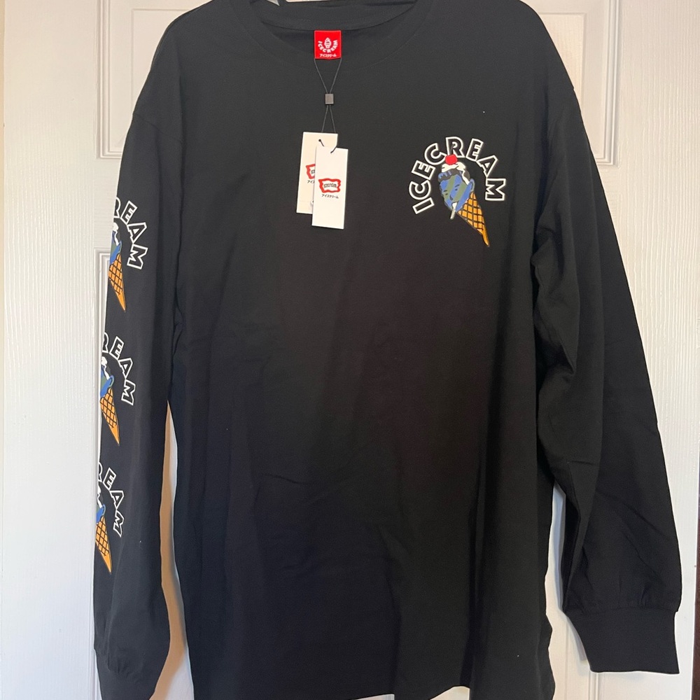Icecream Black Long Sleeve Tee with Graphic Design